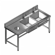 Bàn Inox 2 hố chậu - Có lỗ thóa rác bên trái