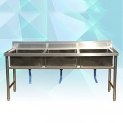 Chậu rửa inox nhà hàng 3 hố 1.8*0.6*0.8m